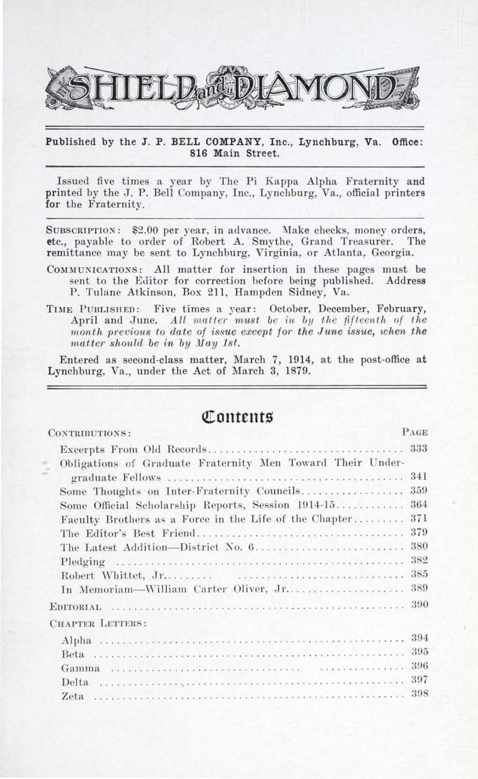 Shield and Diamond, Vol. 25, No. 3, February 1916